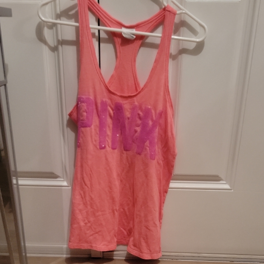 PINK Victoria's Secret Coral & Neon Purple Tank Top. Small
